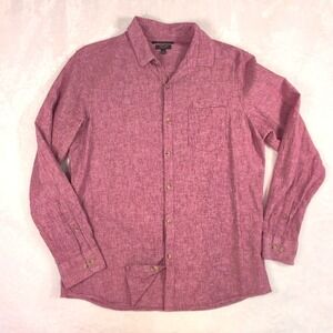 Marc Anthony Mens Large Slim Fit Linen Blend Button Down Shirt Long Sleeve Red